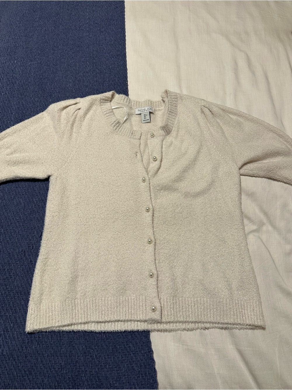 Rachel Zoe Cream Pearl-Button Knit Cardigan